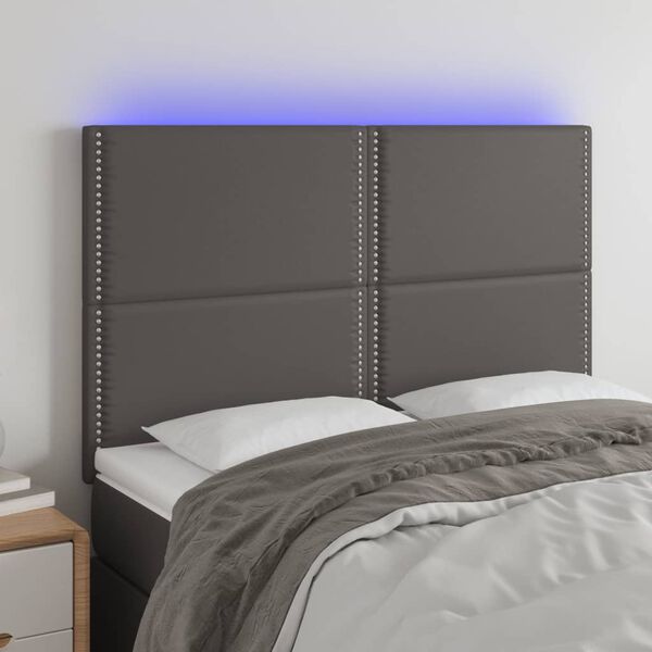 vidaXL T&ecirc;te de lit &agrave; LED Gris 144x5x118/128 cm Similicuir