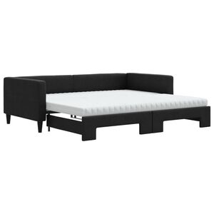 vidaXL Lit de jour avec gigogne et matelas noir 100x200 cm tissu