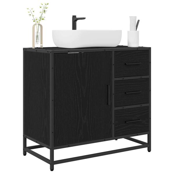 vidaXL Cabinet de salle de bain avec tiroir Chêne noir 65 x 33 x 60 cm