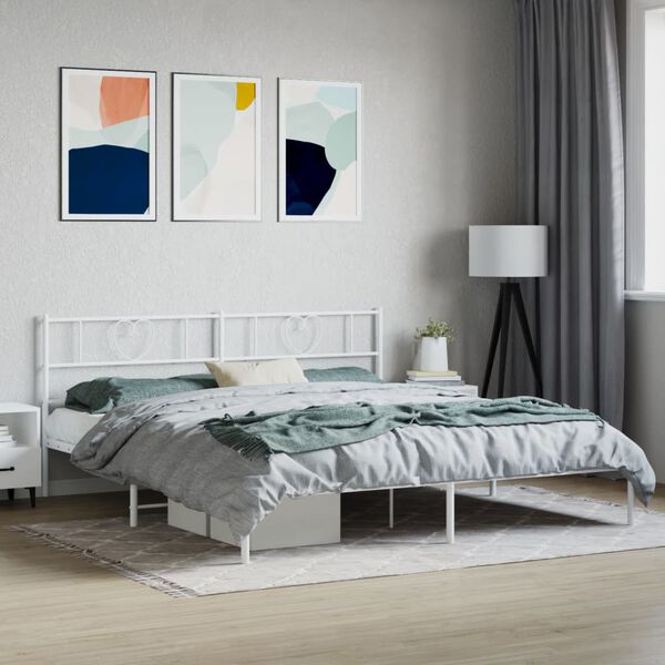 vidaXL Cadre de lit m&eacute;tal sans matelas et t&ecirc;te de lit blanc 200x200 cm