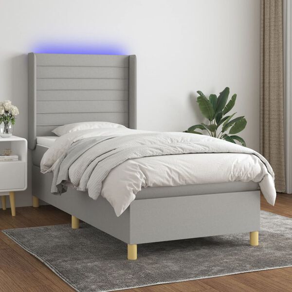 vidaXL Sommier &agrave; lattes de lit matelas LED Gris clair 90x200cm Tissu