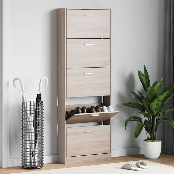 vidaXL Meuble &agrave; chaussures en bois avec 5 compartiments Aspect ch&ecirc;ne