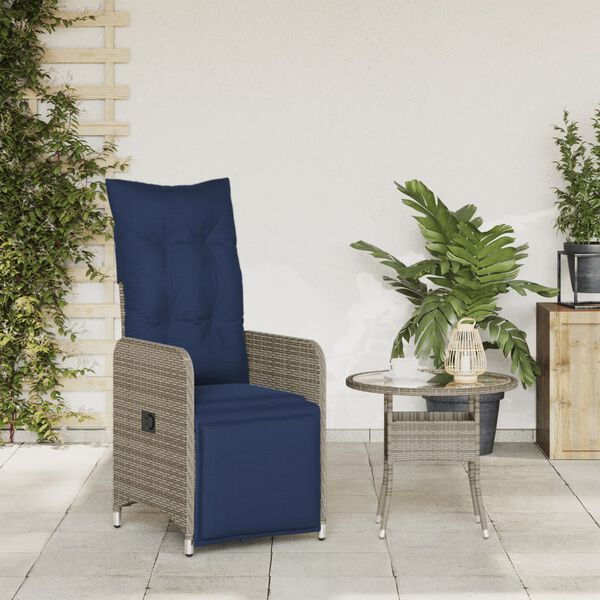 vidaXL Chaise de jardin inclinable avec coussins en r&eacute;sine tress&eacute;e grise