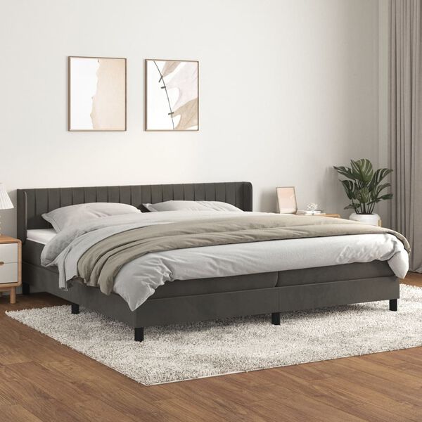vidaXL Sommier &agrave; lattes de lit et matelas Gris fonc&eacute; 200x200cm Velours