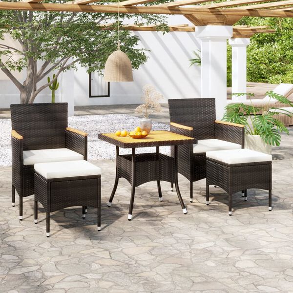 vidaXL Ensemble &agrave; manger de jardin 5 pcs R&eacute;sine tress&eacute;e et acacia Noir