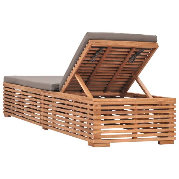 vidaXL Chaise longue avec coussin gris fonc&eacute; Bois de teck solide