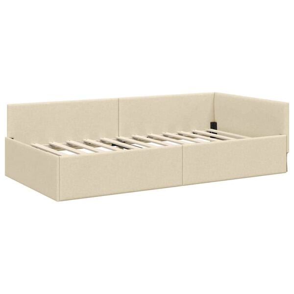 vidaXL Cadre de lit d'angle Cr&egrave;me 90 cm x 200 cm Velours