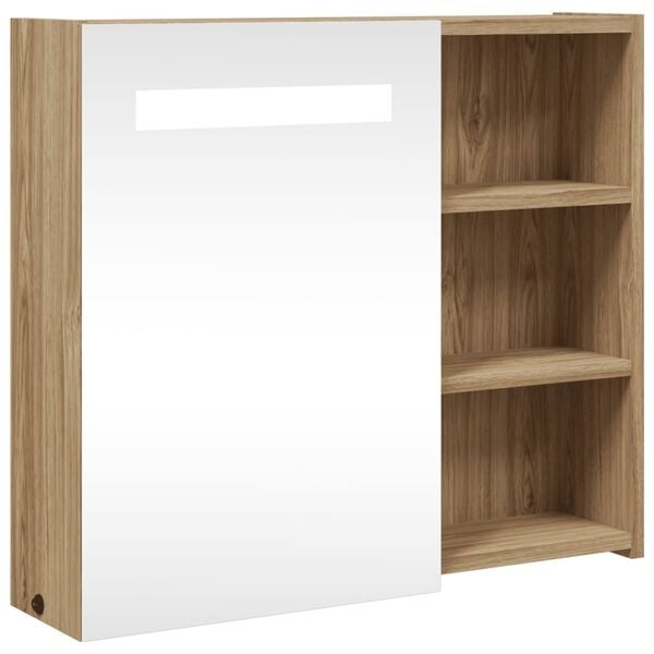 vidaXL Armoire de salle de bain &agrave; miroir avec LED ch&ecirc;ne 60x13x52 cm