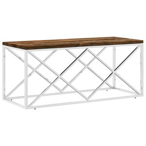 vidaXL Table basse acier inoxydable et bois massif de r&eacute;cup&eacute;ration
