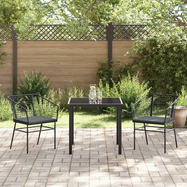 vidaXL Ensemble de salle &agrave; manger pour jardin 3 pcs Noir polyrotin