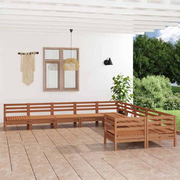 vidaXL Salon de jardin 10 pcs Marron miel Bois de pin massif
