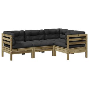 vidaXL Salon de jardin 4 pcs avec coussins bois de pin impr&eacute;gn&eacute;