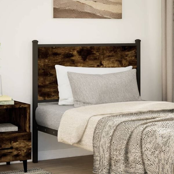 vidaXL T&ecirc;te de lit de remplacement ch&ecirc;ne fum&eacute; 75 cm bois d'ing&eacute;nierie et acier