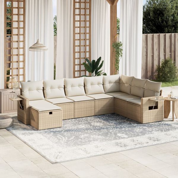 vidaXL Salon de jardin avec coussins 8 pcs beige r&eacute;sine tress&eacute;e