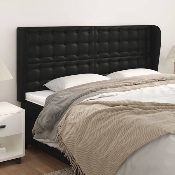 vidaXL T&ecirc;te de lit avec oreilles Noir 163x23x118/128 cm Similicuir