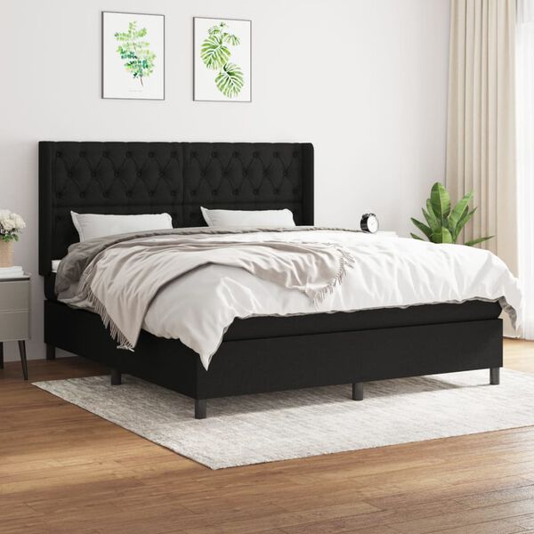 vidaXL Sommier &agrave; lattes de lit avec matelas Noir 160x200 cm Tissu