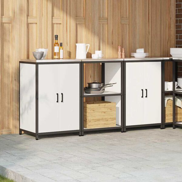 vidaXL Ensemble de rangement cuisine 3 pcs Blanc Acier lamin&eacute; &agrave; froid