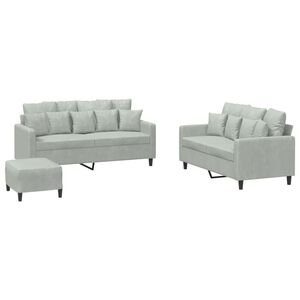 vidaXL Ensemble de canap&eacute;s 3 pcs avec coussins Gris clair Velours