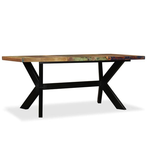 vidaXL Table à manger Bois récupération massif et croix en acier 180cm