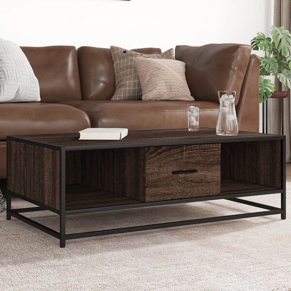 vidaXL Table basse ch&ecirc;ne marron 100x57x35cm bois d'ing&eacute;nierie et m&eacute;tal