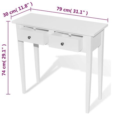 vidaXL Table de console et coiffeuse avec 2 tiroirs Blanc