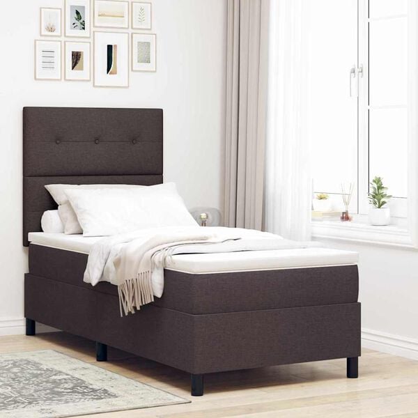 vidaXL Lit &agrave; ressorts avec matelas Marron fonc&eacute; 90 x 190 cm tissu