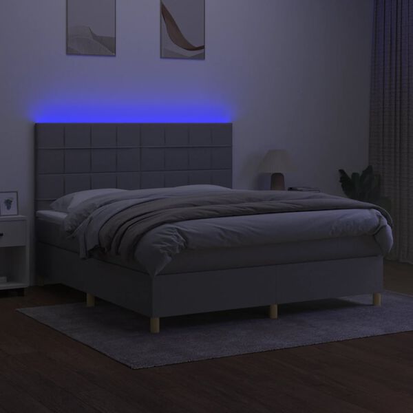 vidaXL Sommier &agrave; lattes de lit et matelas et LED Gris clair 180x200 cm
