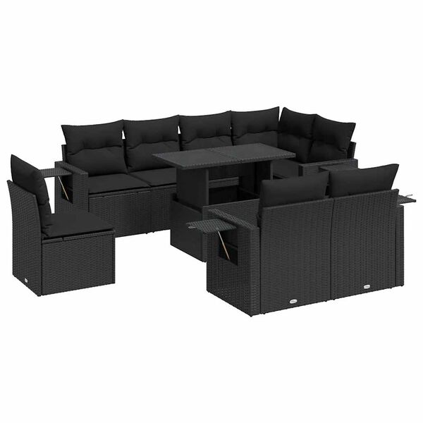 vidaXL Salon de jardin 9 pcs avec coussins noir r&eacute;sine tress&eacute;e