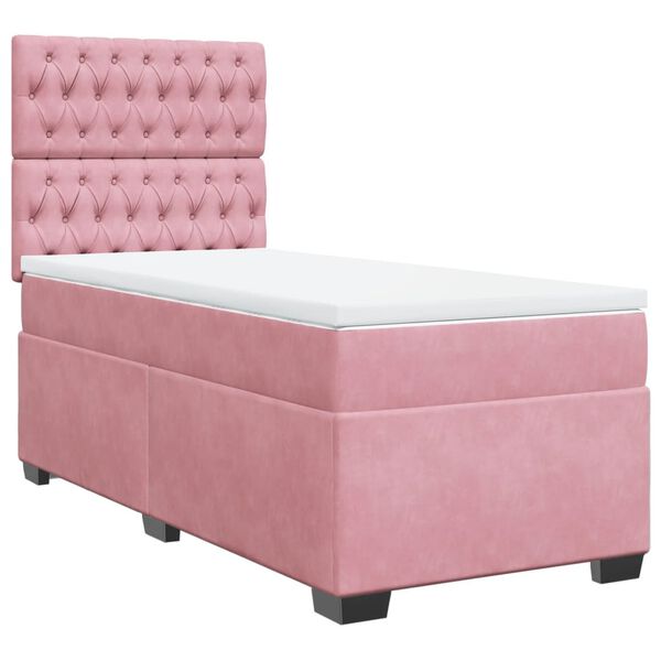vidaXL Sommier &agrave; lattes de lit avec matelas Rose 90x200 cm Velours