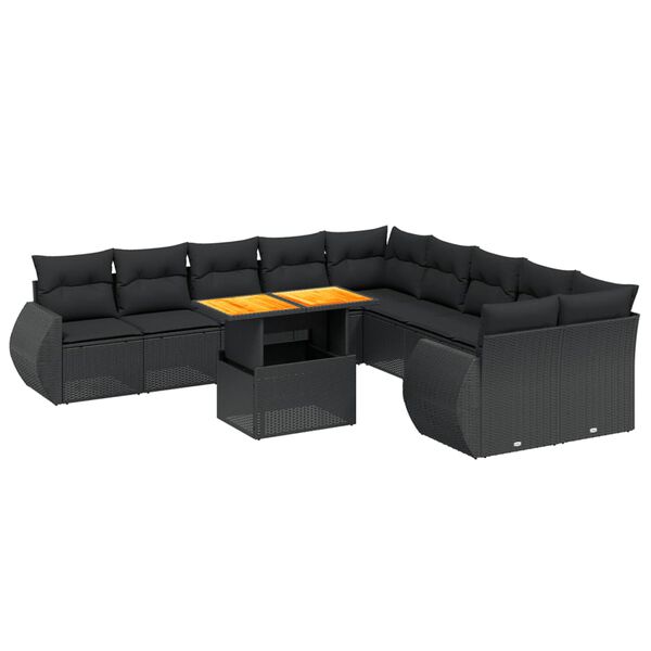 vidaXL Salon de jardin 11 pcs avec coussins noir r&eacute;sine tress&eacute;e