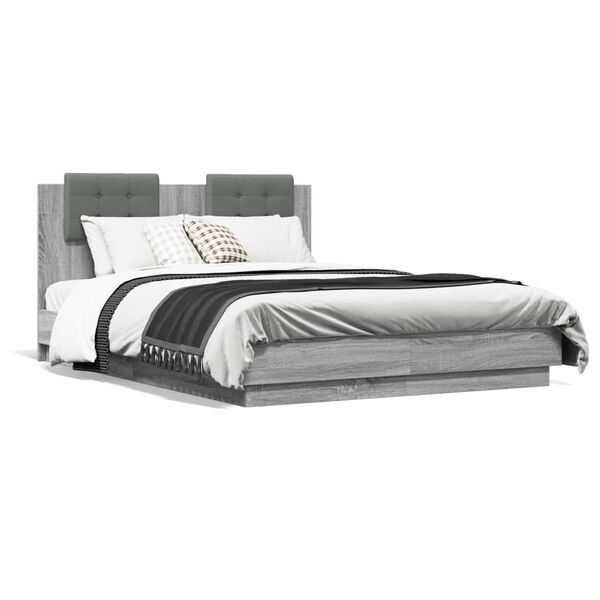 vidaXL Cadre de lit avec LED sans matelas sonoma gris 120x190 cm