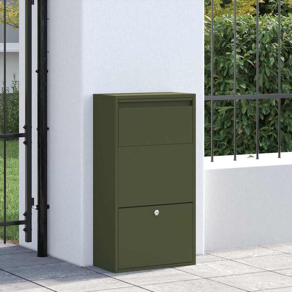 vidaXL Bo&icirc;te de d&eacute;p&ocirc;t de colis Vert olive 44 x 22 x 82 cm Acier