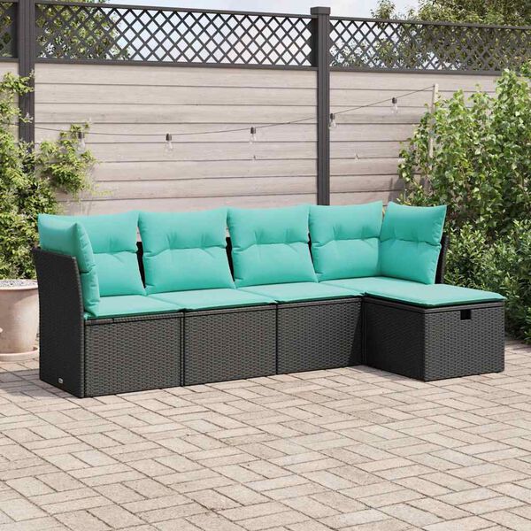 vidaXL Salon de jardin 5 pcs avec coussins noir r&eacute;sine tress&eacute;e