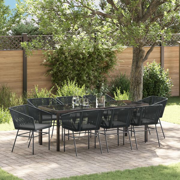 vidaXL Ensemble de salle &agrave; manger pour jardin 9 pcs Noir Poly rotin