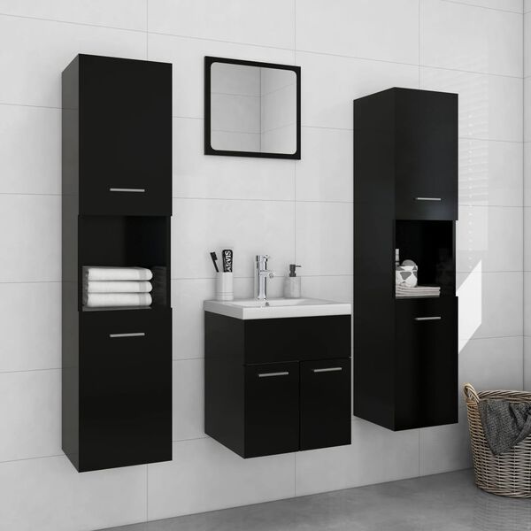 vidaXL Ensemble de meubles de salle de bain Noir Agglom&eacute;r&eacute;