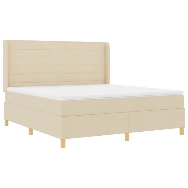 vidaXL Lit &agrave; ressorts avec matelas avec LED Cr&egrave;me 180 x 200 cm tissu