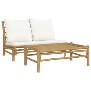 vidaXL Salon de jardin 2 pcs avec coussins blanc cr&egrave;me bambou