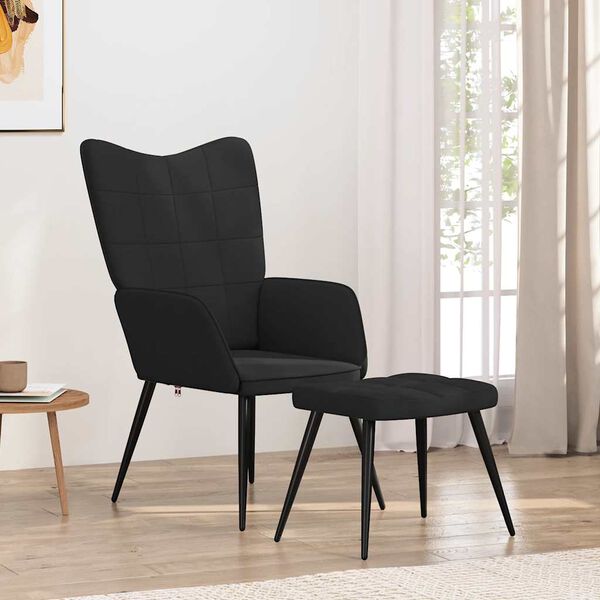 vidaXL Chaise de relaxation avec tabouret Noir Tissu