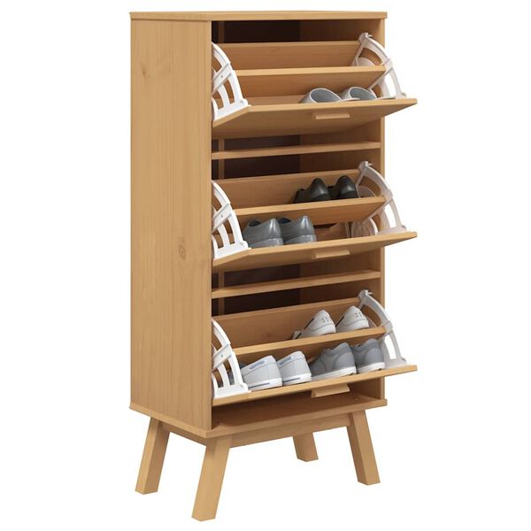 vidaXL Armoire &agrave; chaussures OLDEN marron 55x35x120 cm bois pin massif