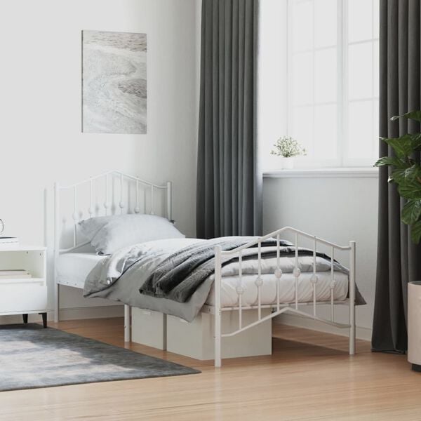 vidaXL Cadre de lit m&eacute;tal sans matelas avec pied de lit blanc 80x200cm
