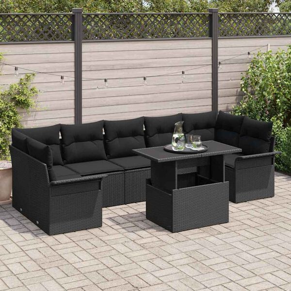 vidaXL Ensemble de canapé de jardin avec coussin 8 pcs Noir polyrotin