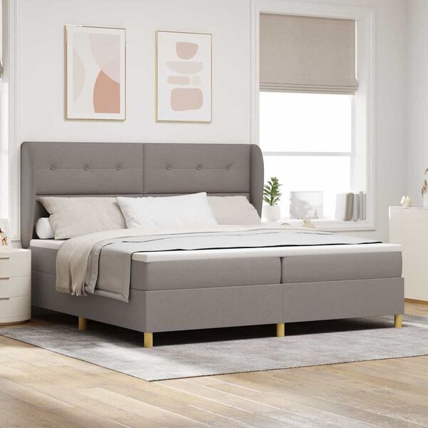 vidaXL Lit &agrave; ressorts avec matelas Taupe 200 x 200 cm tissu