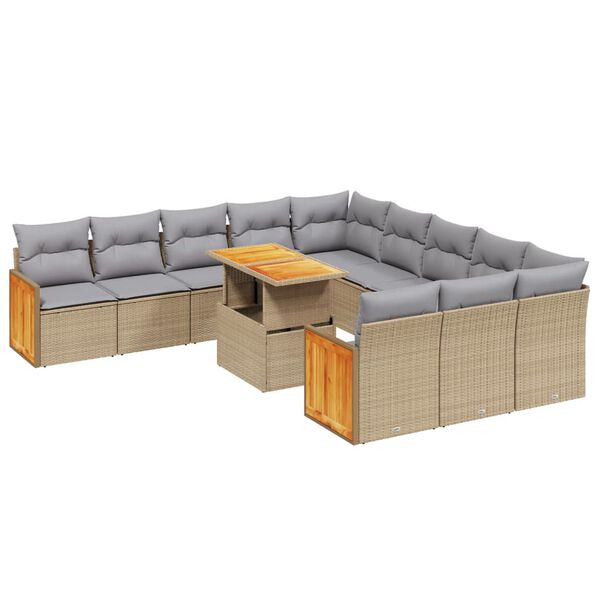 vidaXL Salon de jardin 11 pcs avec coussins beige r&eacute;sine tress&eacute;e
