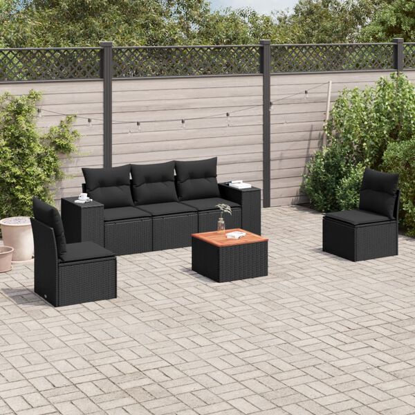 vidaXL Salon de jardin 6 pcs avec coussins noir r&eacute;sine tress&eacute;e