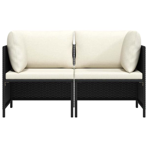 vidaXL Canapé de jardin à 2 places avec coussins Noir Résine tressée