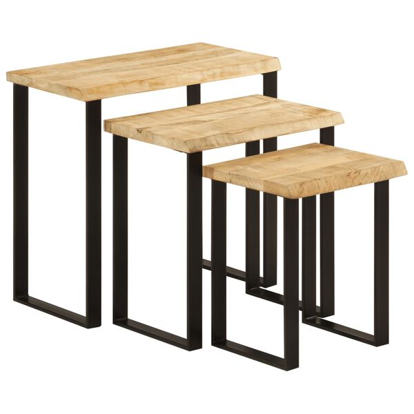vidaXL Tables gigognes 3 pcs avec bord vivant bois de manguier massif