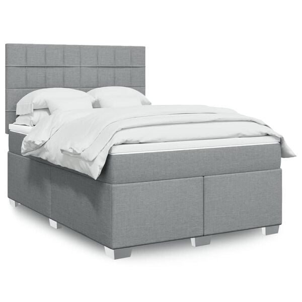 vidaXL Sommier &agrave; lattes de lit avec matelas Gris clair 140x190cm Tissu