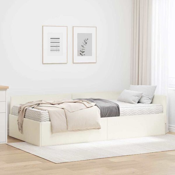 vidaXL Cadre de lit d'angle avec matelas Autre 2 pcs Cr&egrave;me Velours
