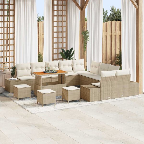 vidaXL Ensemble de canap&eacute; de jardin 14 pcs Beige Poly rotin