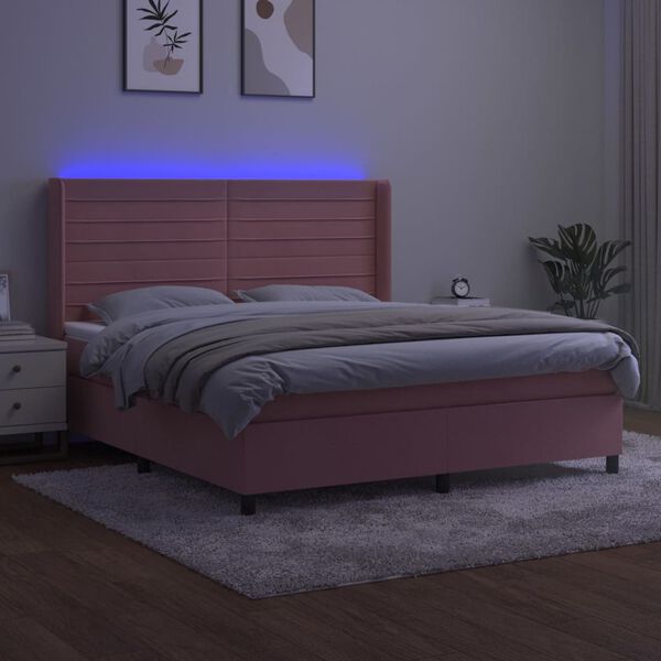 vidaXL Sommier &agrave; lattes de lit matelas et LED Rose 180x200 cm Velours